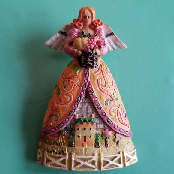 Relisted -Vintage Angel brooch with house in her skirt flowers pin floral - Picture 2 of 7